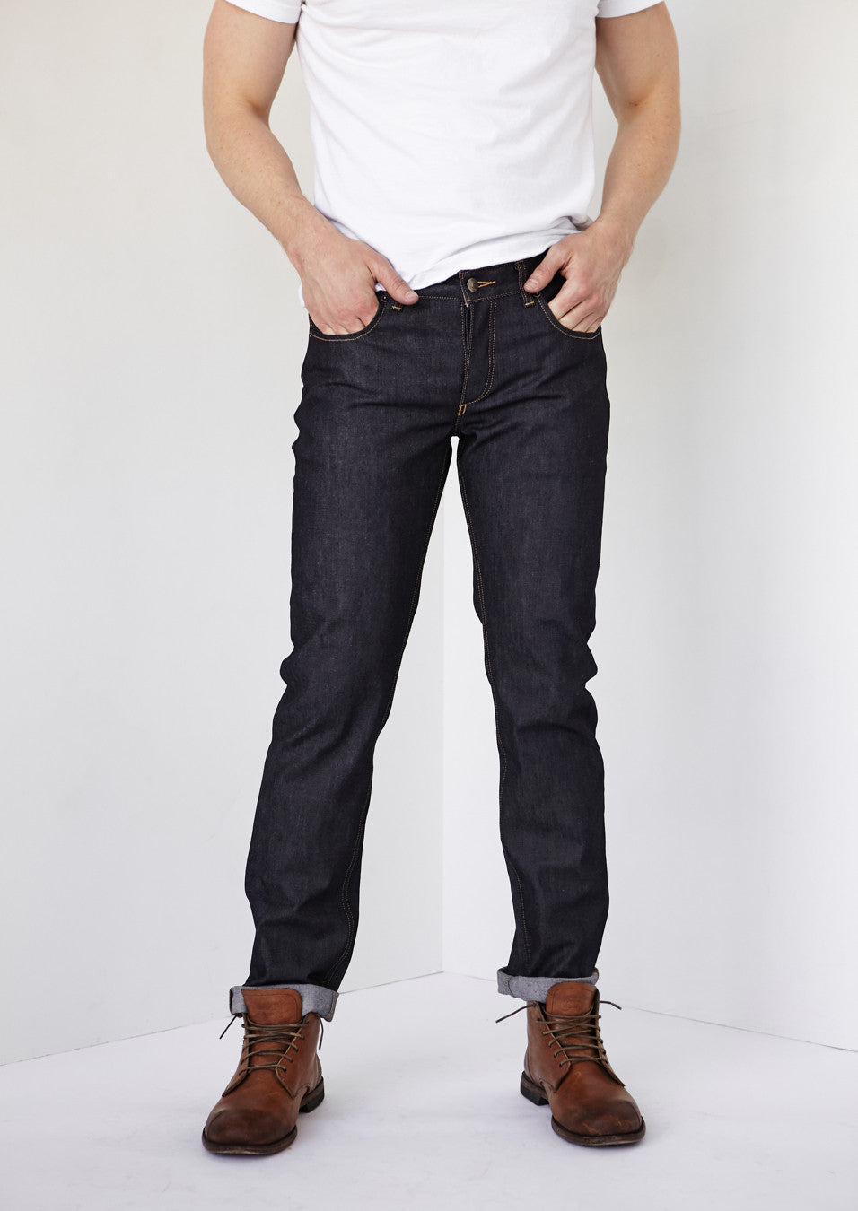 The Weekender in Stretch Raw Denim