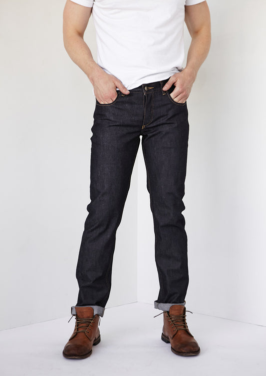The Weekender in Stretch Raw Denim